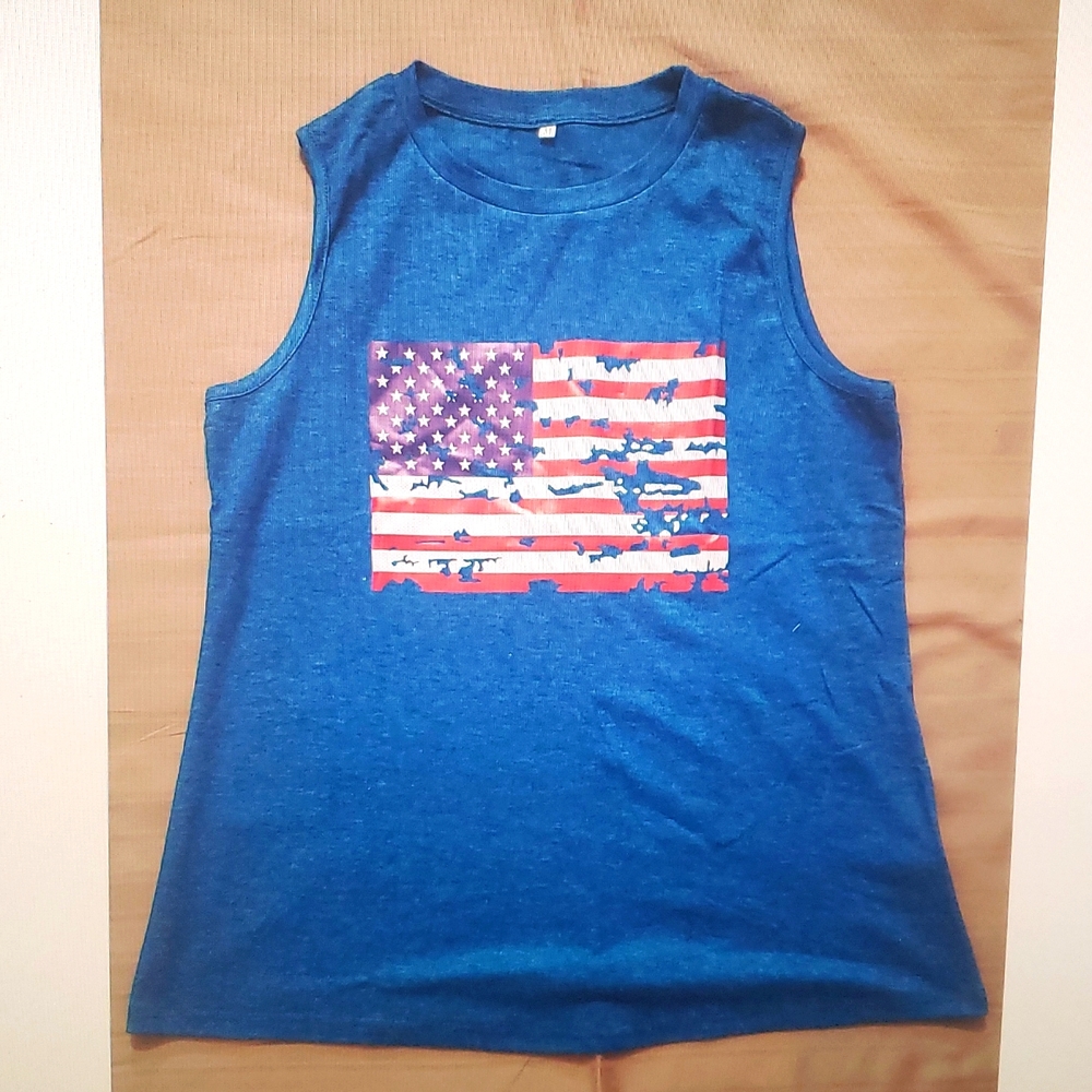 Women's USA American Flag 4th of July Casual Sleeveless Tops- Medium
